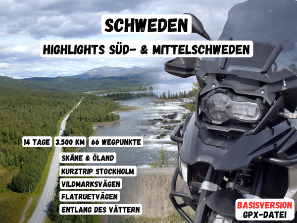 GPX-Datei: Motorradreise zu den Highlights von Süd- und Mittelschweden