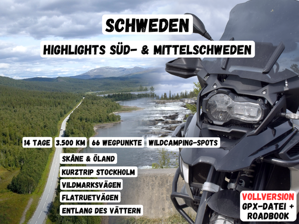 GPX-Datei: Motorradreise zu den Highlights von Süd- und Mittelschweden